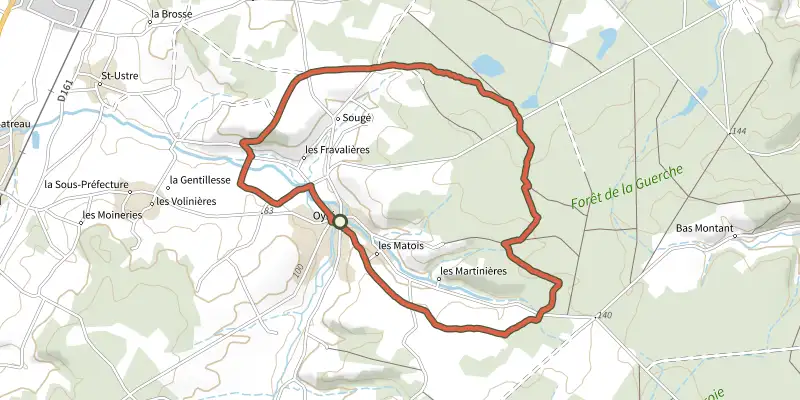 Map of the La forêt new track on the IGN map, with the start and numbered waypoints