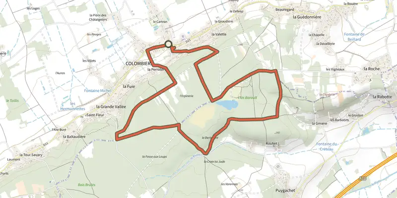 Map of the Le clos Barrault track on the IGN map, with the start and numbered waypoints