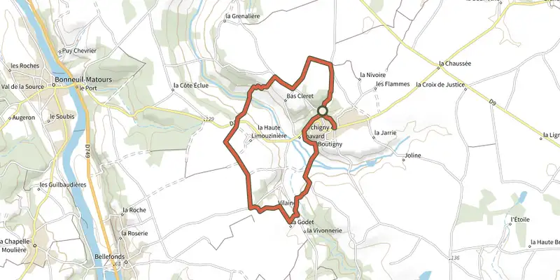 Carte du tracé de Le petit souper sur le Plan IGN, départ et points de passage numérotés