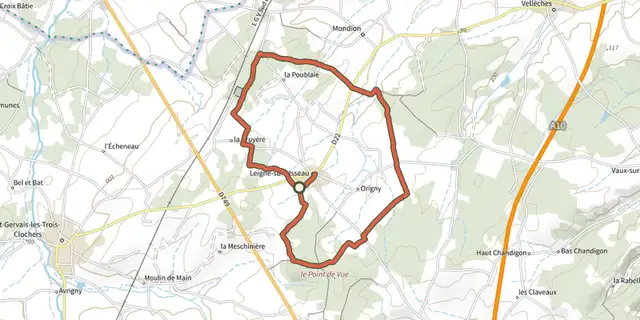 Tracé de Sentier du Bois du Peu Blanc sur le Plan IGN