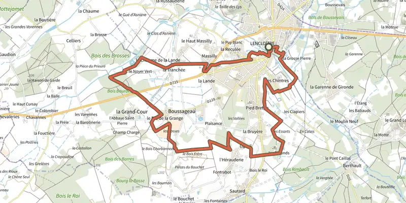 Carte du tracé de En vignes et jardins sur le Plan IGN, départ et points de passage numérotés