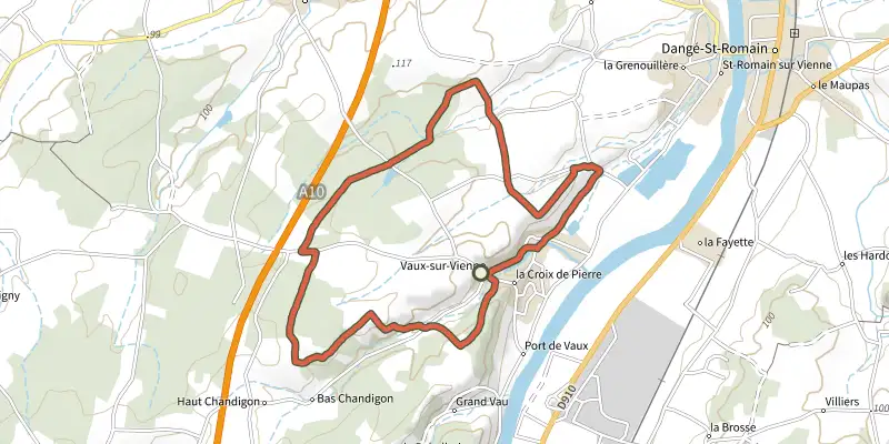 Carte du tracé de Entre Maligratte et Prédame sur le Plan IGN, départ et points de passage numérotés