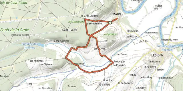 The Gué de la Reine track on the IGN map