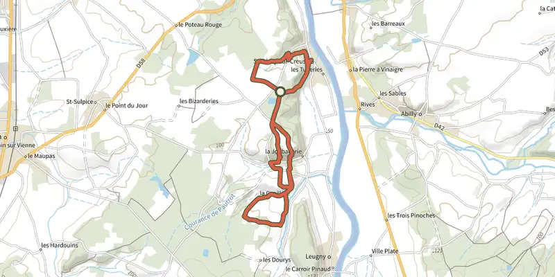 Carte du tracé de Le Rémigeois sur le Plan IGN, départ et points de passage numérotés