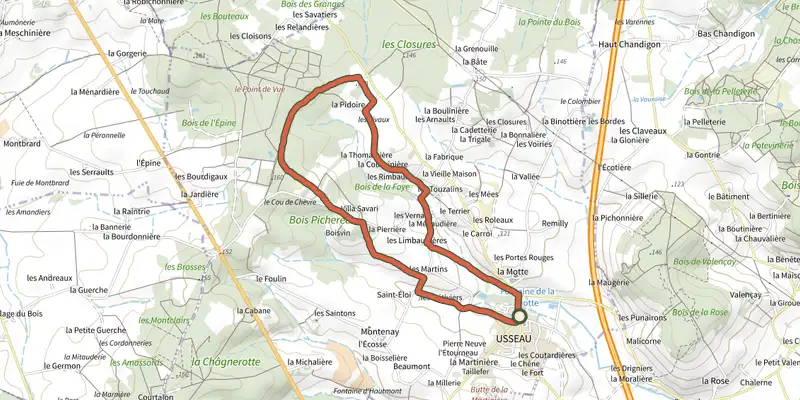 Carte du tracé de Le Font d'Igon sur le Plan IGN, départ et points de passage numérotés