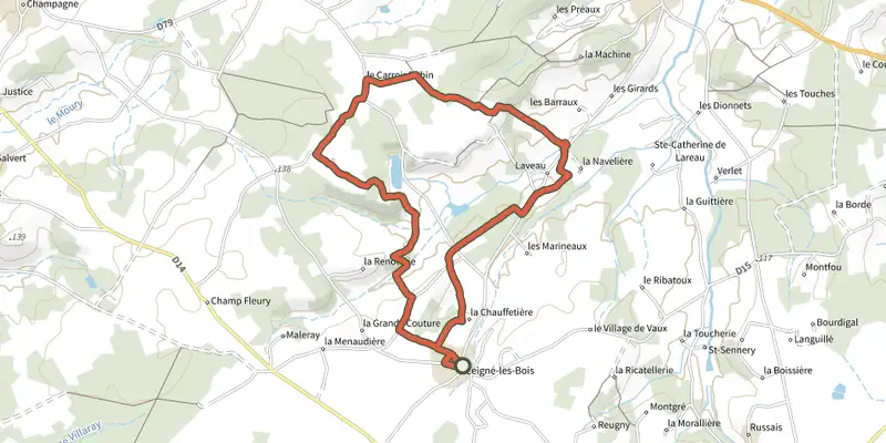 Carte du tracé de Chemin La Creusette sur le Plan IGN, départ et points de passage numérotés