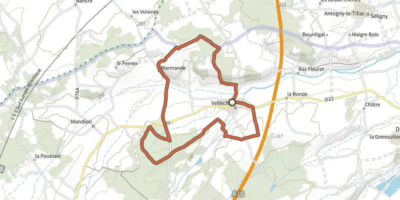 Carte du tracé de Sentier de Marmande sur le Plan IGN, départ et points de passage numérotés