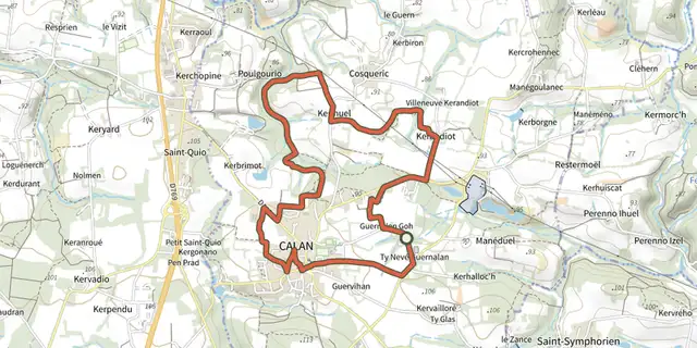 Tracé de Calan - Circuit du Lec'h sur le Plan IGN