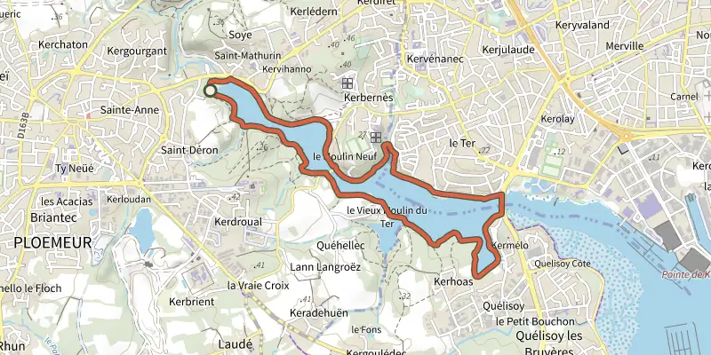 Carte du tracé de Circuit des rives du Ter sur le Plan IGN, départ et points de passage numérotés