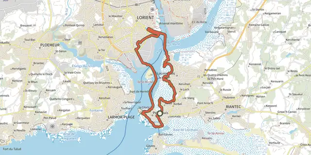 Tracé de De Lorient à Port-Louis - Le tour de rade sur le Plan IGN