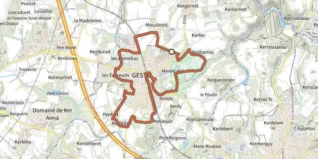 Tracé de Gestel - Circuit du Tro Kreiz Ker sur le Plan IGN