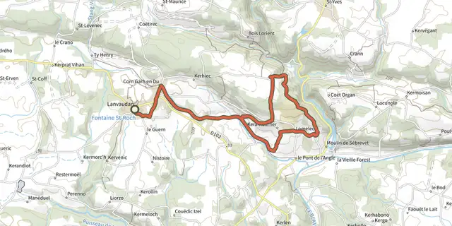 Tracé de Lanvaudan - Circuit du patrimoine sur le Plan IGN