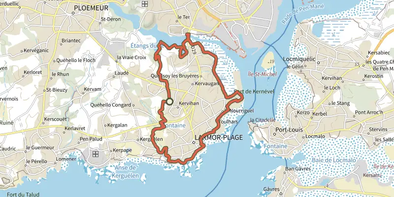 Map of the Larmor-Plage - Le grand tour track on the IGN map, with the start and numbered waypoints