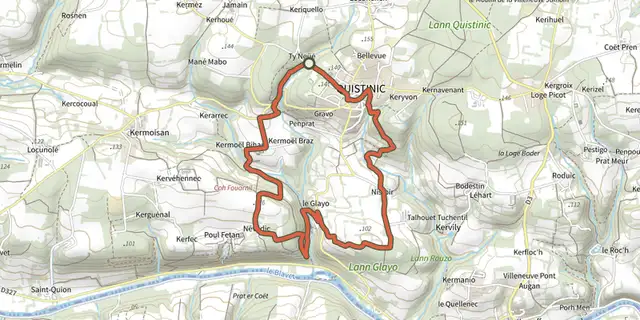 Tracé de Quistinic - Circuit du Bourg sur le Plan IGN