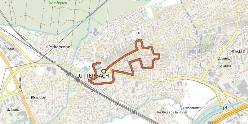 Map of the Circuit du patrimoine de Lutterbach track on the IGN map, with the start and numbered waypoints