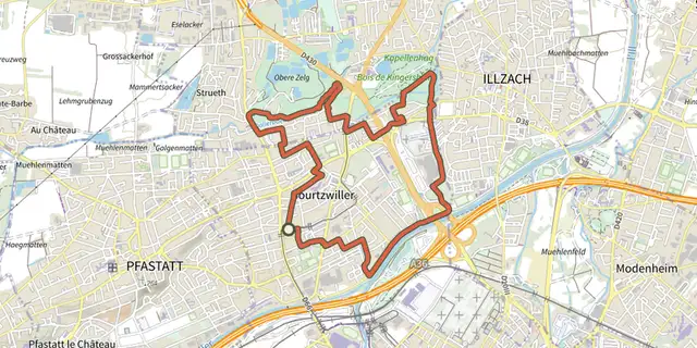 The A la découverte de Bourtzwiller track on the IGN map