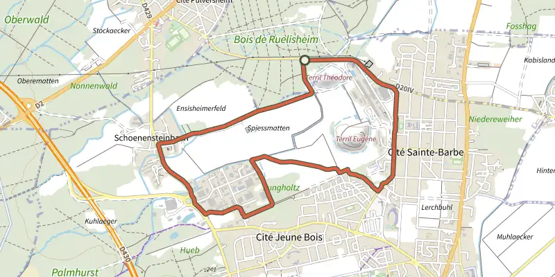Map of the Circuit de la Potasse track on the IGN map, with the start and numbered waypoints