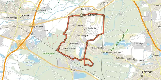 Tracé de Circuit découverte à Wittelsheim sur le Plan IGN