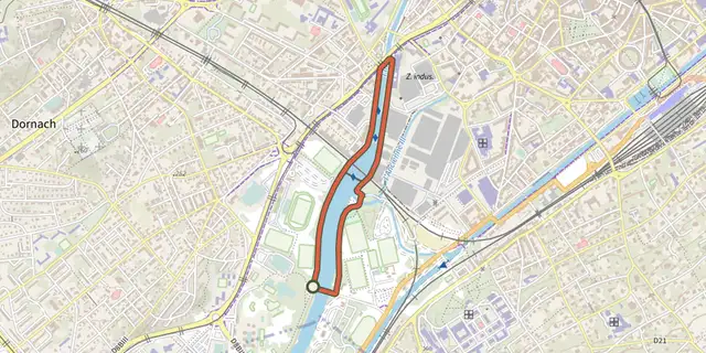 Tracé de Circuit de la Passerelle de l'Ill à Mulhouse sur le Plan IGN