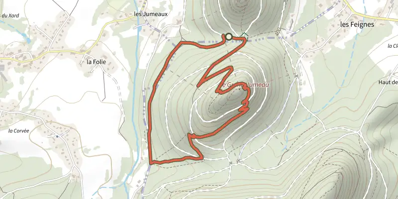 Carte du tracé de Circuit du Grand Jumeau sur le Plan IGN, départ et points de passage numérotés