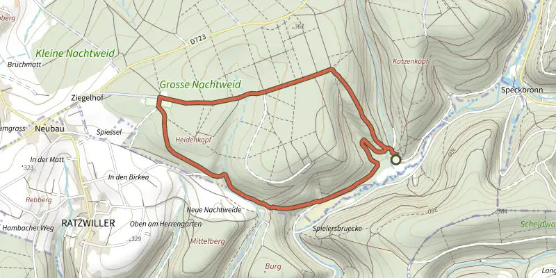 Map of the Circuit du tumulus track on the IGN map, with the start and numbered waypoints