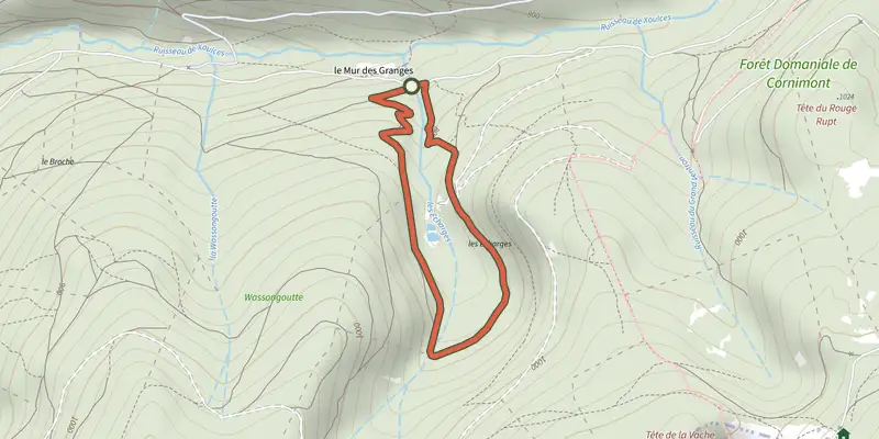 Map of the Tour des Écharges track on the IGN map, with the start and numbered waypoints