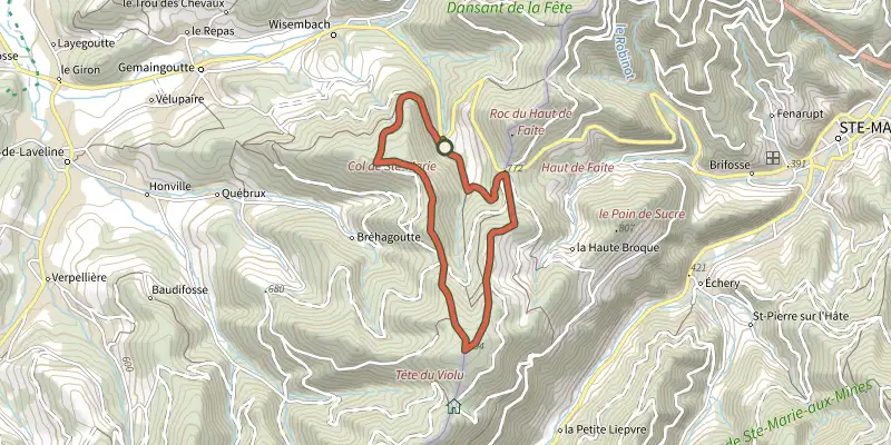 Carte du tracé de La Croix des Suédois sur OpenTopoMap, départ et points de passage numérotés