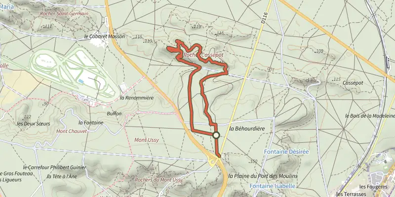 Map of the Sentier Denecourt-Colinet 3 track on the IGN map, with the start and numbered waypoints