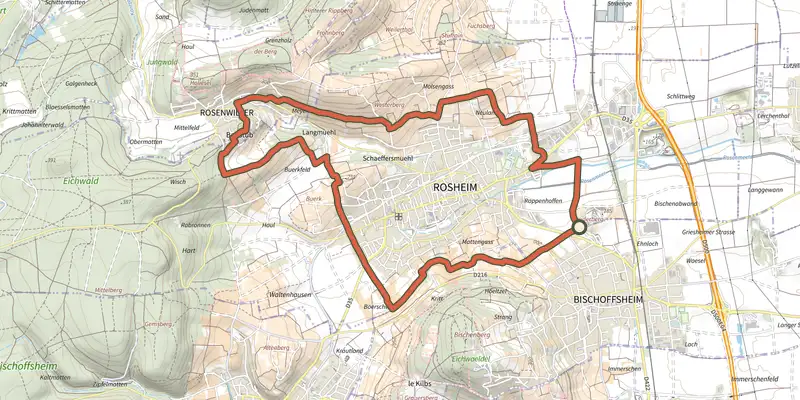 Map of the Circuit des Balcons track on the IGN map, with the start and numbered waypoints