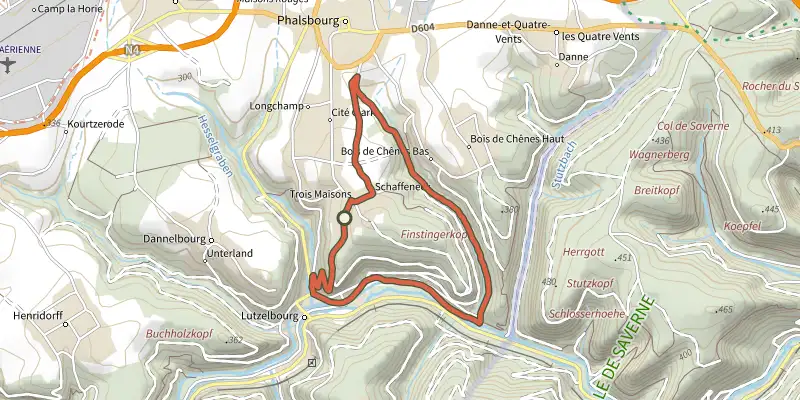 Map of the Circulaire Phalsbourg-Lutzelbourg track on the IGN map, with the start and numbered waypoints