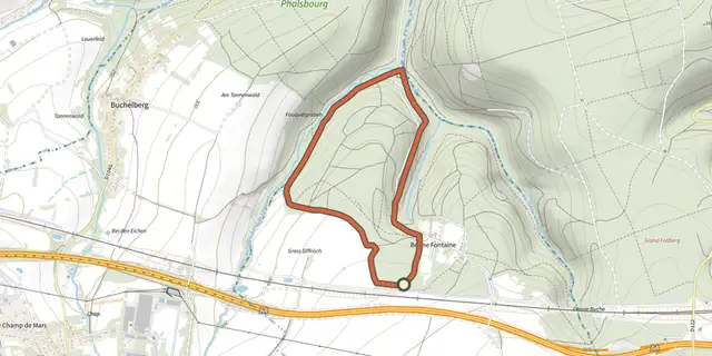 The Circuit des 7 sculptures track on the OpenTopoMap map