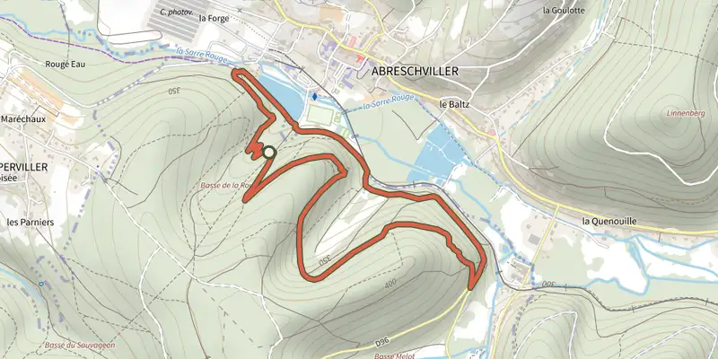 Carte du tracé de Circulaire des 4 Roches sur OpenTopoMap, départ et points de passage numérotés
