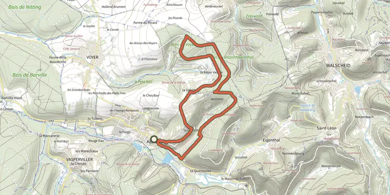Map of the Circulaire du la Valette track on the IGN map, with the start and numbered waypoints