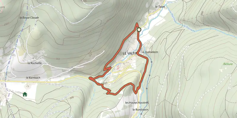 Map of the Tour du Valtin track on the IGN map, with the start and numbered waypoints