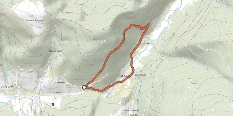 Carte du tracé de Circuit des Roches sur le Plan IGN, départ et points de passage numérotés