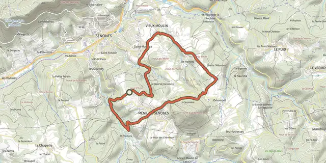 Tracé de Circuit de Ménil-de-Senones à Vieux-Moulin sur le Plan IGN