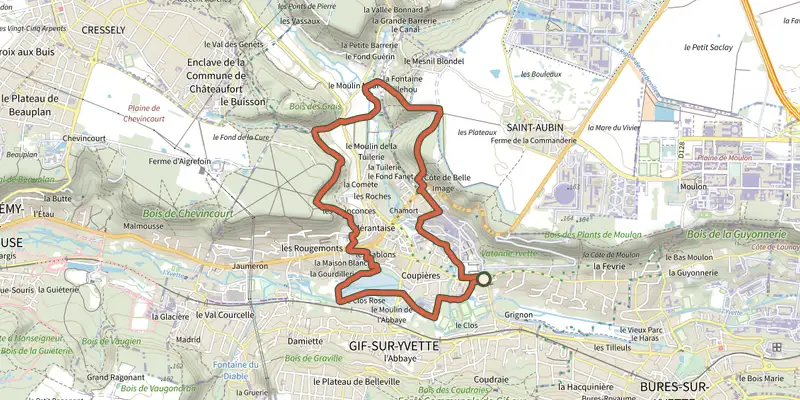 Map of the Boucle de la Mérantaise track on the IGN map, with the start and numbered waypoints