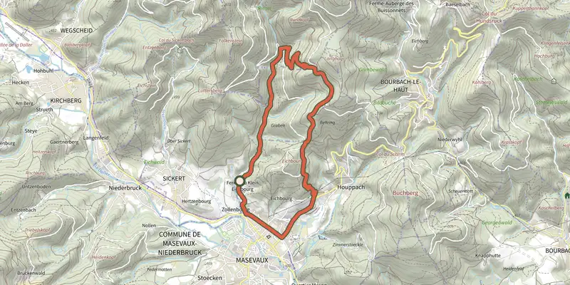 Carte du tracé de Circuit de Masevaux sur OpenTopoMap, départ et points de passage numérotés