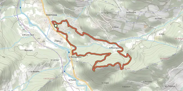 Tracé de Circuit du Droit de Thiéfosse petite boucle sur le Plan IGN