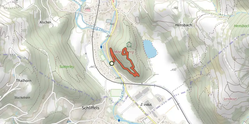 Carte du tracé de Le Calvaire sur le Plan IGN, départ et points de passage numérotés