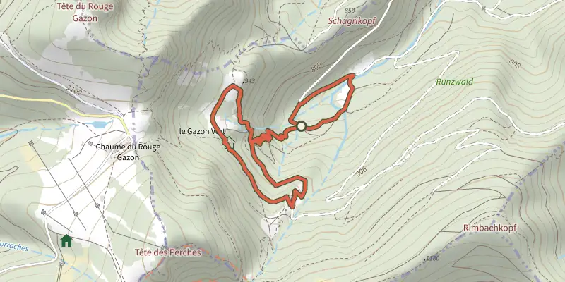 Map of the Sentier de découverte du Gazon vert track on the IGN map, with the start and numbered waypoints