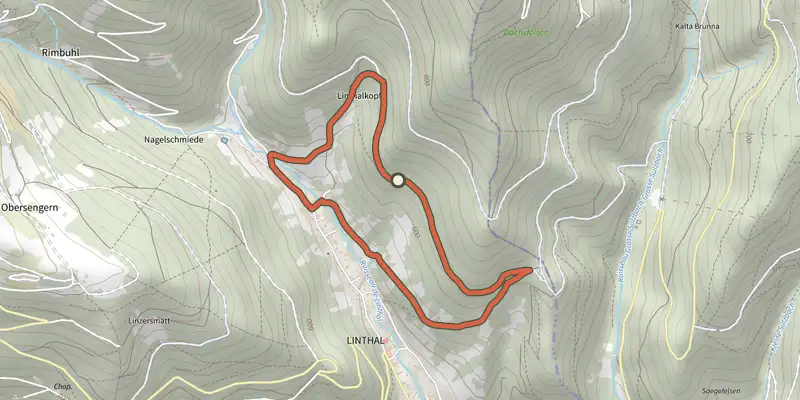 Map of the Circuit de Linthal track on the IGN map, with the start and numbered waypoints