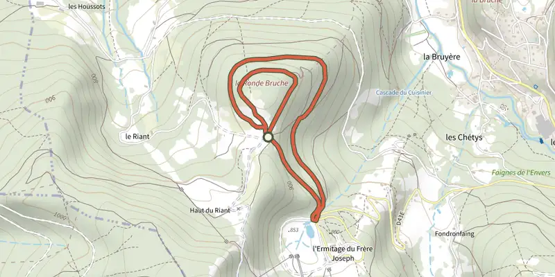 Map of the Circuit La Ronde Bruche track on OpenTopoMap, with the start and numbered waypoints