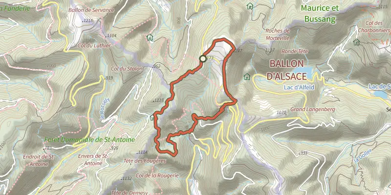 Carte du tracé de La balade des points de vue sur le Plan IGN, départ et points de passage numérotés