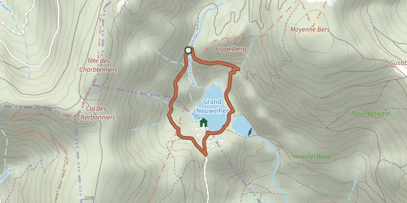 Carte du tracé de Circuit du Grand Neuweiher sur le Plan IGN, départ et points de passage numérotés