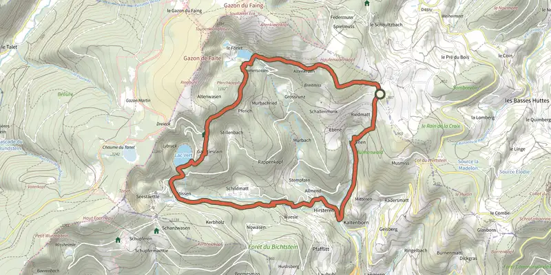 Map of the Circuit Hirsteren - Lac du Forlet track on the IGN map, with the start and numbered waypoints
