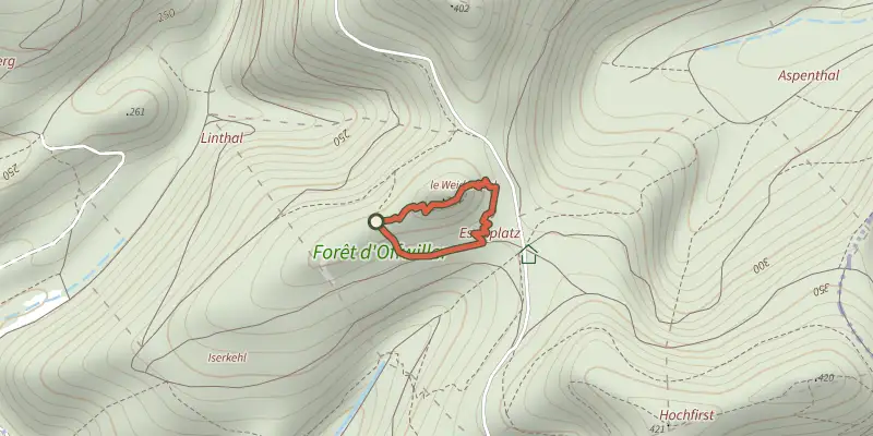 Map of the Rond rouge track on the IGN map, with the start and numbered waypoints