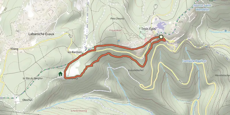 Map of the Circuit de Mierhof track on the IGN map, with the start and numbered waypoints