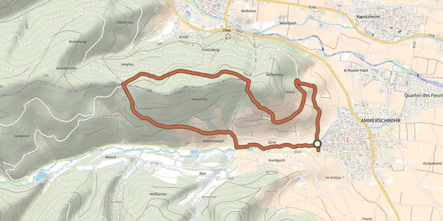 Tracé de Circuit de la chapelle Flieger sur le Plan IGN