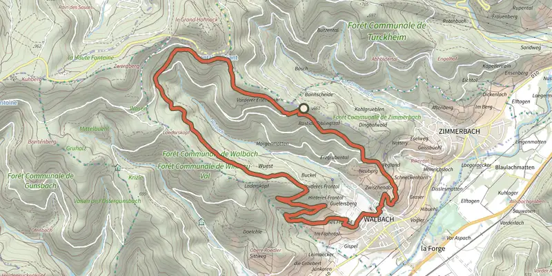 Carte du tracé de Circuit Fontaine Briant sur le Plan IGN, départ et points de passage numérotés